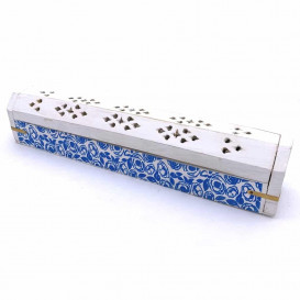 White and Blue Wooden Incense Holder Box